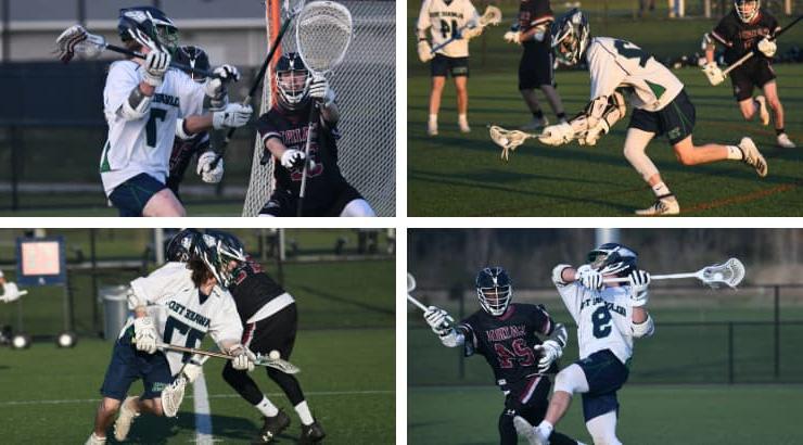 Sean Hinchey, Conor Christie, Matt Kracyla, and Louis Savino playing in various lacrosse games